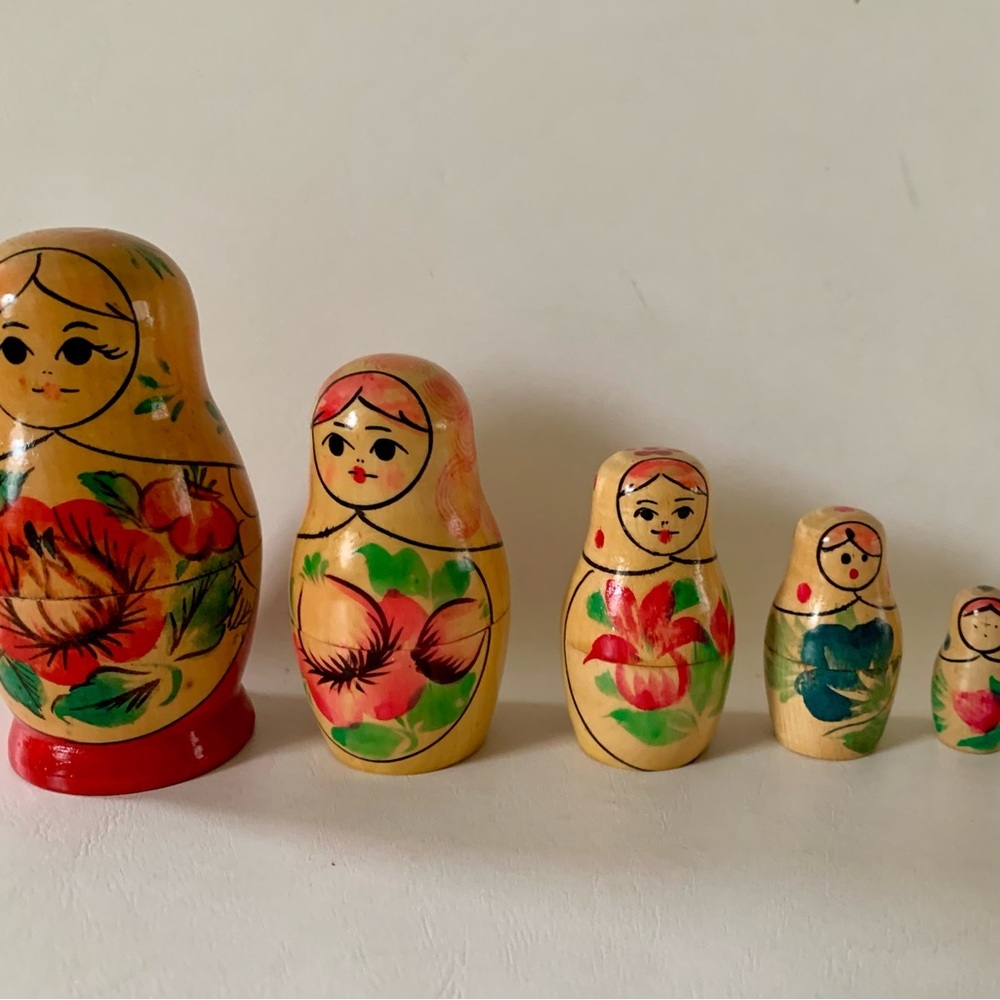 Vintage wooden hand carved Matroyshka nesting doll